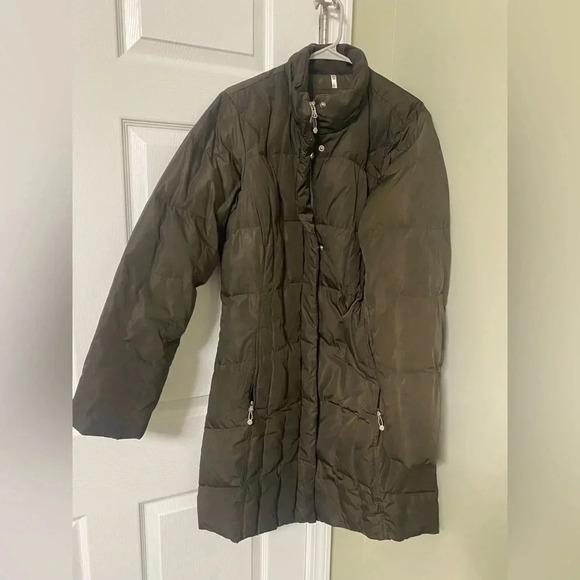 Eddie Bauer  650 Fill Premium Goose Down Green Puffer Parka Jacket Large Tall LT - Picture 1 of 8
